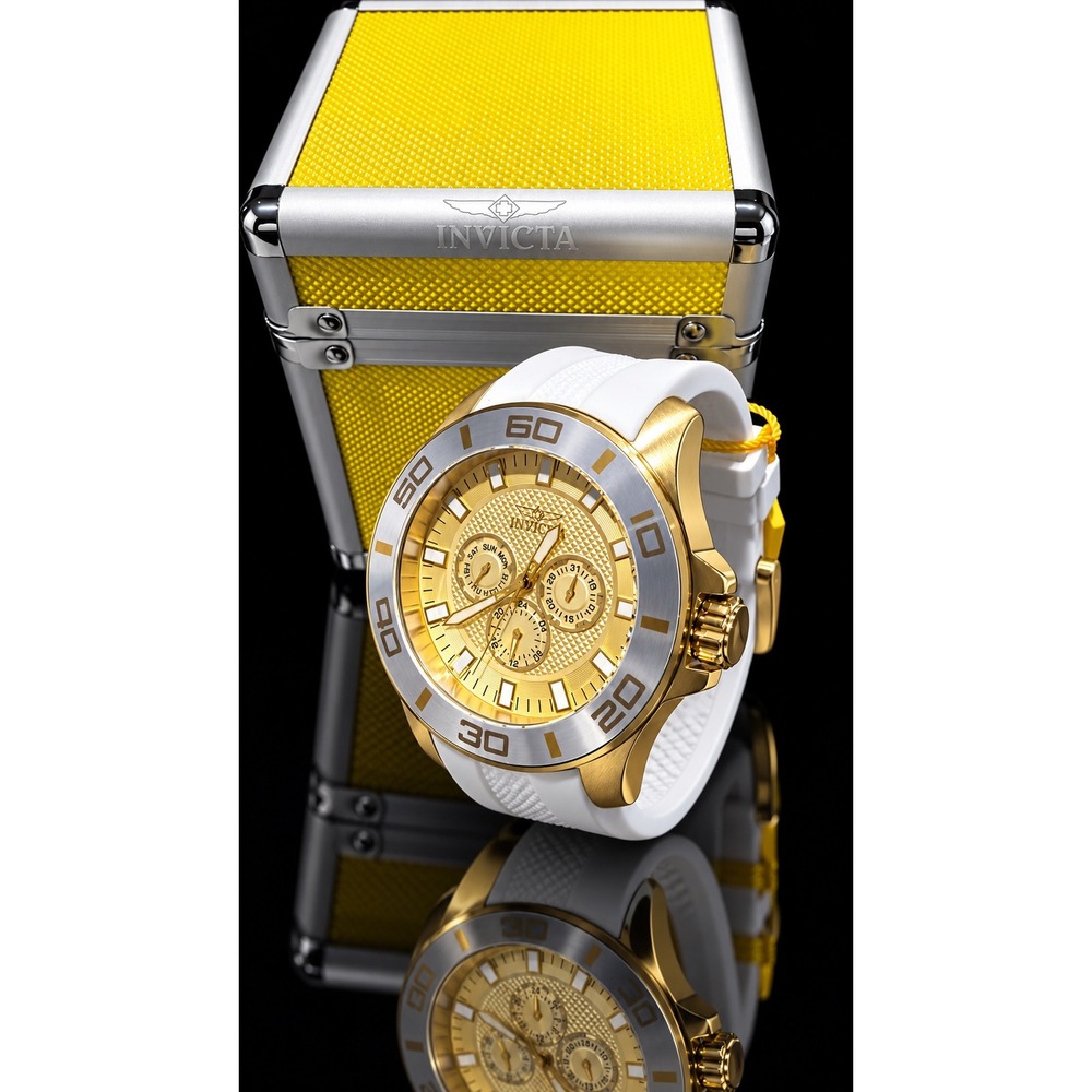 Invicta Pro Diver Gold Tone Chronograph White Silicone Strap Watch New in Box